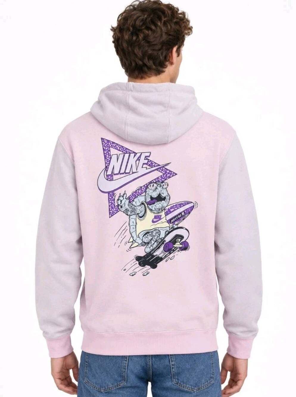 Nike Pullover Hoodie Sweatshirt Men's Size M Die Pink Blue Big Logo On Back.